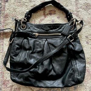 Black Leather coach bag with optional cross body strap